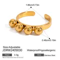 Adjustable gold-tone stainless steel ring featuring four polished beads for women - Polished Beads Adjustable Open Style (JDRW2409030) / Gold