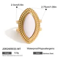 Vintage stainless steel ring for women with large white oval stone and gold rope border - Vintage Oval Mother-of-Pearl Look Style (JDR2409035-WT) / Gold