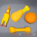 4-pack of squeaky pet toys including yellow chicken, bone, burger and drumstick - Squeaky Toy Set / Four-Piece Set