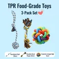 3-piece TPR dog toy set including rope knots and a colorful bell ball for pet chewing - Value Rope Knot Combination / Three-Piece Set