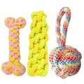 Durable woven cotton rope dog chew toys set with bone and ball shapes for small dogs - Bone Shape Rope Knot Set / Three-Piece Set