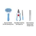 Blau-weißes Haustierpflegeset mit selbstreinigender Bürste und Nagelknipser - Blaue selbstreinigende Bürste + kleiner gerader Kamm + Nagelknipser