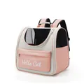 Zaino trasportino traspirante rosa e grigio per gatti con design stampato Hello Cat - 37*34*25cm / Rosa