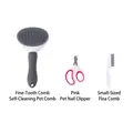 3-teiliges Profi-Fellpflege-Set für Haustiere mit selbstreinigender Bürste und Schere - Graue selbstreinigende Bürste + Flohkamm + Einloch-Katzenknipser
