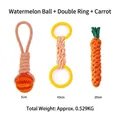 3-piece durable dog chew toy set including TPR ball, double ring, and woven carrot - Watermelon Ball + Double Ring + Carrot / Three-Piece Set