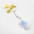 Interactive hanging door cat toy featuring elastic string, bell, and colorful feathers - Feather Worm Style