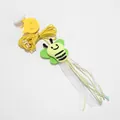 Elastic hanging bee-themed cat teaser toy with suction cup, small bell, and ribbons - Little Bee Style