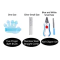 Professionelles Tierpflegeset mit Silikon-Badebürste, Kamm und Krallenschere-Satz - Fünf-Finger-Badebürste + Gerader Kamm + Nagelknipser-Set (3-teiliges Set) / Blau