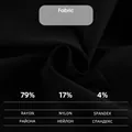 Close-up of high-quality black fabric: 79% Rayon, 17% Nylon, 4% Spandex blend material - S / Dresses / Material: 79% Rayon 17% Nylon 4% Spandex / Black