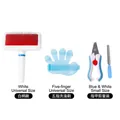 Komplettes Haustierpflege-Set mit Zupfbürste, Waschhandschuh und Nagelschere - Zupfbürste mit Weißem Griff + Badebürste + Nagelknipser-Set (3-teiliges Set 1) / Rot Blau Weiß