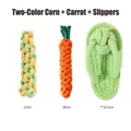 Set of 3 pet rope toys featuring corn, carrot, and slipper designs with size labels - Two-Tone Corn + Carrot + Slipper / Three-Piece Set