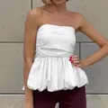 Λευκό στράπλες peplum τοπ σε γαλλικό στυλ με στενή μέση και σχέδιο bubble hem - S / Tops / Λευκό