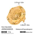 Adjustable gold-plated hammered stainless steel ring with 3.4cm diameter for women - Irregular Hammered Texture Adjustable Style (JDRW2408035) / Gold