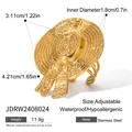 Gold hat-shaped stainless steel ring with dimensions and weight info for stylish women - Woven Straw Hat Flower Shape Adjustable Style (JDRW2408024) / Gold