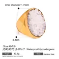 Elegant chunky gold stainless steel signet ring with white crushed stone inlay detail - Size 7 / Western Wide Band Crushed Stone Style (JDR2407017-WH-7) / Gold
