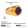 Elegant gold plated stainless steel signet ring featuring a purple amethyst cluster - Size 7 / Purple Crushed Stone Decoration Style (JDR2407016-PP-7) / Gold