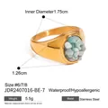 Classic golden stainless steel ring for women featuring light blue crushed stones inlay - Size 7 / Mint Green Crushed Stone Decoration Style (JDR2407016-BE-7) / Gold