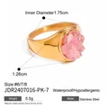 Elegant gold stainless steel ring with unique pink crushed stone inlay design for women - Size 7 / Pink Crushed Stone Decoration Style (JDR2407016-PK-7) / Gold