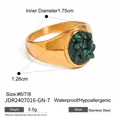 Gold-plated stainless steel ring with green stone cluster, size #6/7/8 - Size 7 / Green Crushed Stone Decoration Style (JDR2407016-GN-7) / Gold