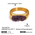 Gold stainless steel ring with purple crystal stones, including size and weight info - Size 7 / Purple Crushed Stone Inlay Style (JDR2407015-PP-7) / Gold