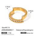 Gold-plated stainless steel open ring for women with cubic zirconia accents and measurements - Size 7 / C-Type Double-Row Diamond Style (JDR2406009-7) / Gold