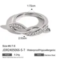 Elegant silver stainless steel twisted ring with inset crystals, size #7 SKU variant - Twisted Braided Rhinestone Style (JDR2405066-S-8) / Silver