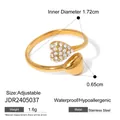 Gold stainless steel adjustable heart ring with sparkling crystal accents - Pavé Zirconia Double Heart Style (JDR2405037) / Gold