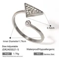 Geometric adjustable stainless steel ring with crystal triangle and round stone detail - Geometric Triangle Inlaid Zirconia Style (JDR2405021-S) / Silver