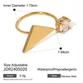 Gold stainless steel adjustable ring with geometric triangle design and clear gemstone - Geometric Triangle Inlaid Zirconia Style (JDR2405020) / Gold