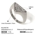 Premium silver stainless steel ring featuring a triangular pavé crystal design for women - Inverted Triangle Pavé Crystal Style (JDR2405019-S-7) / Silver