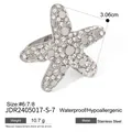 Sparkling silver stainless steel starfish ring with clear crystals for women - Starfish Shaped Rhinestone Style (JDR2405017-S-8) / Silver