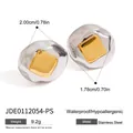 Elegant two-tone gold and silver chunky square stainless steel stud earrings for women - Two-Tone Irregular Geometric Style (JDE0112054-PS) / Gold and Silver Two-tone