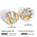 High-quality two-tone chunky fluid stud earrings in gold and silver stainless steel - Streamlined Organic Shape Style (JDE0112047-PS) / Gold and Silver Two-tone