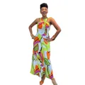 Vibrant floral print sleeveless slim-fit maxi dress for women on white background - S / Dresses / Light Green
