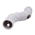 Durable grey S-shaped suede foldable cat tunnel with hanging interaction plush ball - Gray