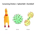 3-piece pet dog toy set with screaming chicken, spiky ball and dumbbell toy - Screaming Chicken + Spike Ball + Dumbbell / Three-Piece Set