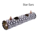 Tunnel pieghevole grigio per gatti con stampa di stelle bianche e graziose orecchie di peluche - Stile Cilindrico