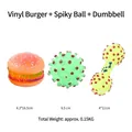 Set of 3 durable vinyl squeaky dog toys including hamburger, thorn ball, and dumbbell shapes - Vinyl Burger + Spike Ball + Dumbbell / Three-Piece Set