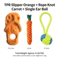 Three-piece dog toy set with orange TPR slipper rope carrot and handle knot ball - Orange TPR Slipper/Rope Carrot/Single Ear Ball 3-Piece Set / Three-Piece Set