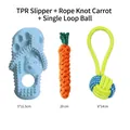 3-piece pet chew toy set featuring TPR slipper, rope carrot, and braided ball toys - Light Blue TPR Slipper/Rope Carrot/Single Ear Ball 3-Piece Set / Three-Piece Set