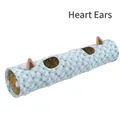 Tunnel pieghevole celeste per gatti con motivo a cuori e orecchie di peluche - Tubo Diritto Singolo / Motivo Cuore Con Orecchie
