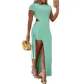 Sexy mint green cutout two-piece set with high side slit and decorative tie detail - S / Top And Bottom / Mint Green