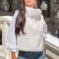 Elegant white faux mink fur high neck vest for women in autumn and winter seasons - S / Tops / White