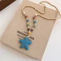 Detailed view of bohemian colorful beaded necklace with blue starfish stone pendant - Starfish Pendant Colorful Beads (Blue Light Coffee)