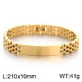 Gold stainless steel watch band style bracelet for men with engravable plain plate - Smooth Curved Plate Style (KB215185-KL) / 210x10mm / Gold