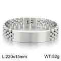 Men's polished stainless steel jubilee band bracelet with curved engravable plate - Smooth Curved Plate Style (KB215186-KL) / 220x15mm / Silver