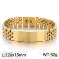 Gold stainless steel watch-band style bracelet with polished ID plate, 220x15mm, 52g - Smooth Curved Plate Style (KB215187-KL) / 220x15mm / Gold