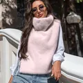 Elegant light pink faux mink fur turtleneck vest for women's autumn winter fashion - S / Tops / Pink
