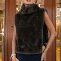 Elegant dark brown faux mink fur high-neck vest for women in autumn and winter - S / Tops / Brown