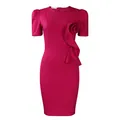 Elegant magenta bodycon dress featuring a chic cascading ruffle and rose applique detail - S / Dresses / Rose Red